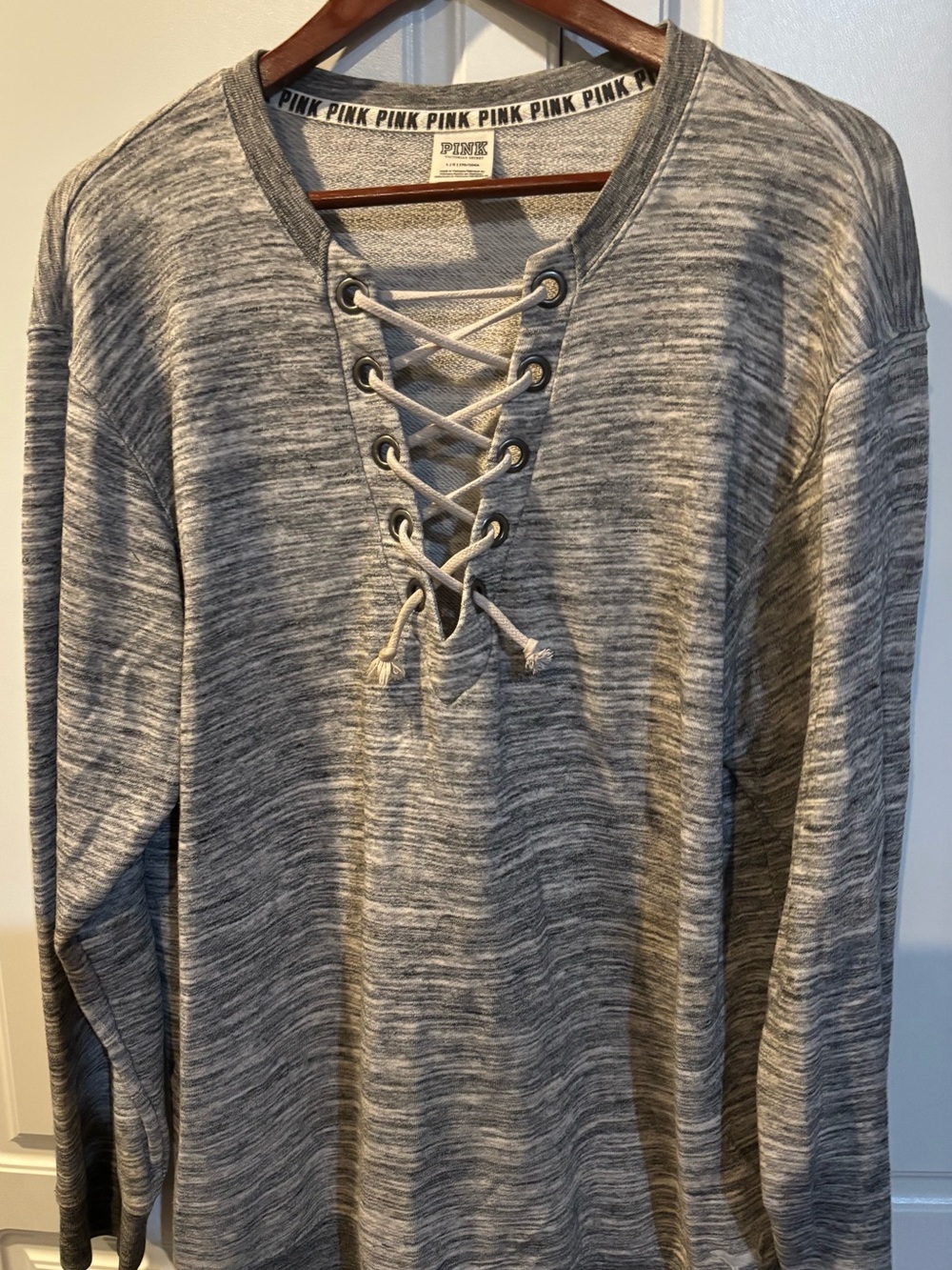 Victoria's Secret PINK Gray Knit Lace-Up Pullover